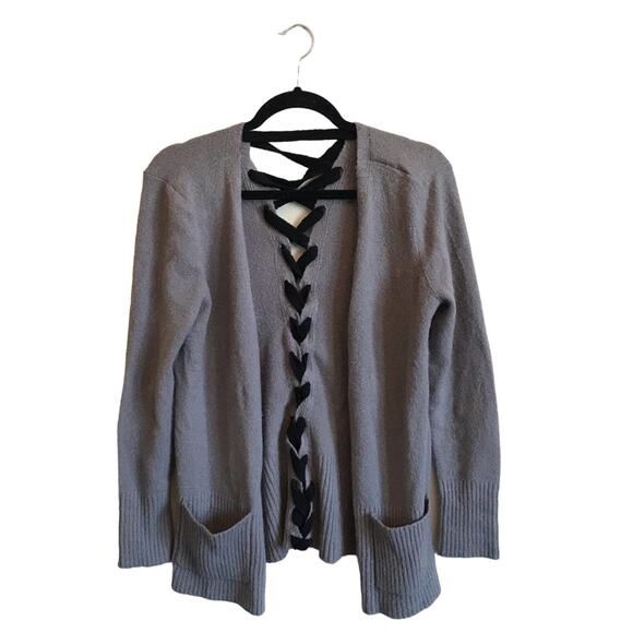 Daytrip M cardigan long sleeve pockets gray black criss cross - Picture 1 of 7